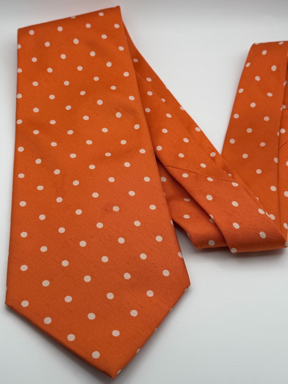 Polo Ralph Lauren Orange Polka Dot 100% Silk Tie Handmade USA